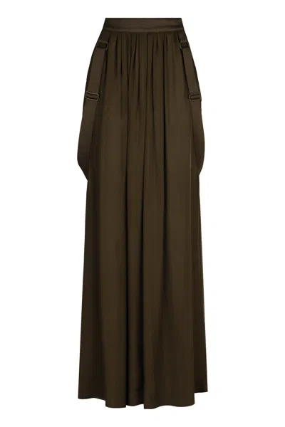 MAX MARA GREEN CHIFFON LONG SKIRT WITH SIDE BUTTONS AND ADJUSTABLE STRAPS