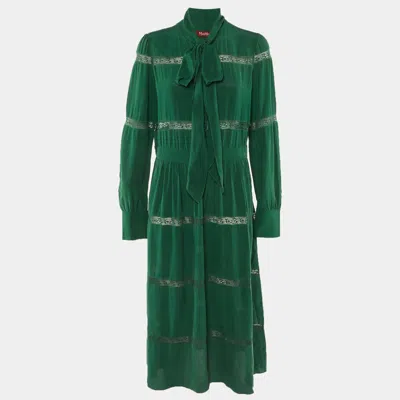 Max Mara Green Crepe Silk Tiered Maxi Dress