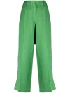 Max Mara Washed Linen Cropped Trousers In Green