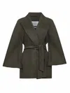 Max Mara Green Double Drap Verna Belted Coat In Green