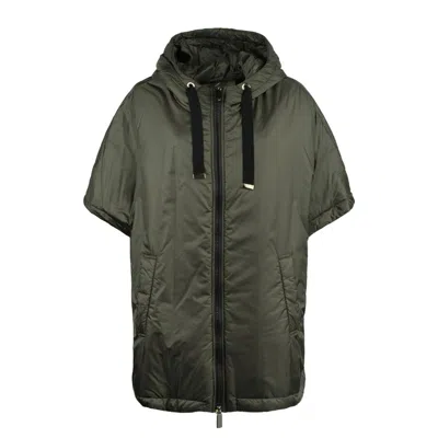 Max Mara Green Khaki Padded Cape With Drip-proof Canvas Hood