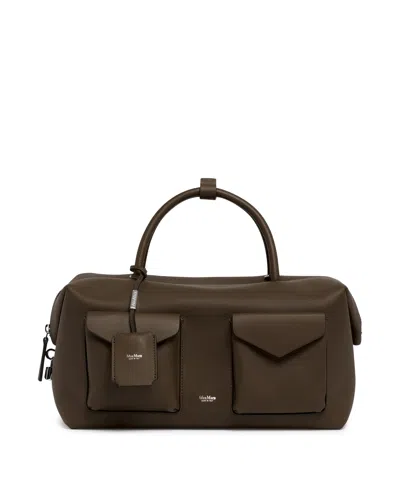 Max Mara Green Large Bauletto Bag In Brown