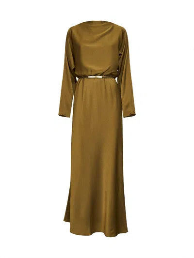 Max Mara Green Lightweight Satin Msepentola Long Dress