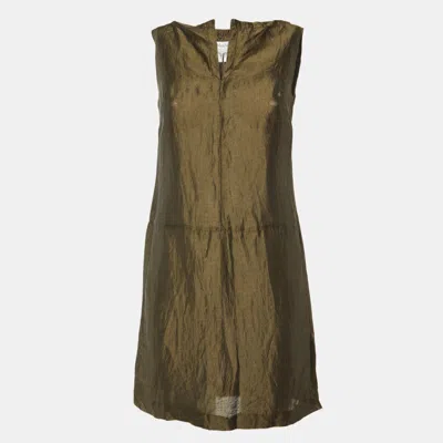 Pre-owned Max Mara Green Linen & Silk Sleeveless Dress Xs