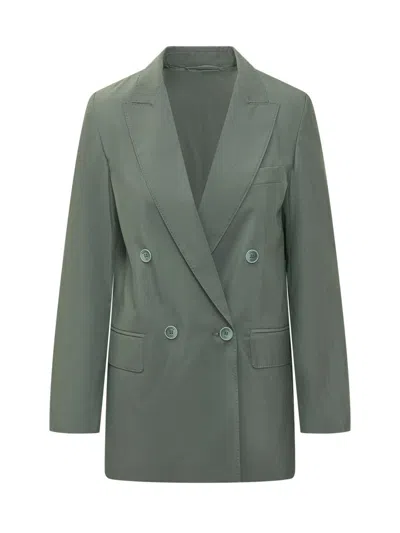 Max Mara Double-breasted Linen Blazer With Pointed Lapels In Green