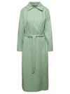 Max Mara Light Green Hans Long Coat With Belt In Wool Blend Woman In Green