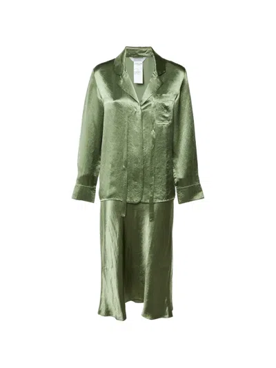 Pre-owned Max Mara Green Satin-effect Skirt And Shirt Set