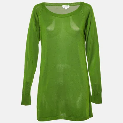 Pre-owned Max Mara Green Silk Knit Long Sleeve Top M
