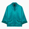 MAX MARA GREEN SILK SHIRT WITH LONG SLEEVES AND EMBROIDERED LOGO FOR WOMEN