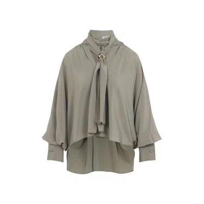 Max Mara Green Silk Shirt With Tie Neckline And Buttoned Cuffs