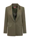 Max Mara Green Solid Notched Lapel Blazer In Green