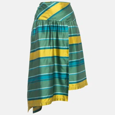 Pre-owned Max Mara Green Striped Silk Asymmetrical Skirt M