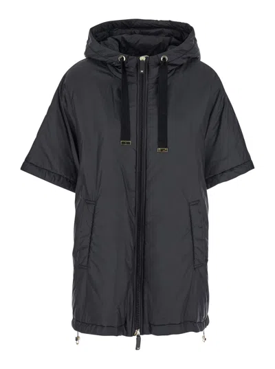 Max Mara 'greenc' Black Down Filled Jacket With Drawstring Hood In Tech Fabric Woman