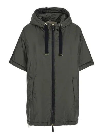 Max Mara 'greenc' Green Down Filled Jacket With Drawstring Hood In Tech Fabric Woman