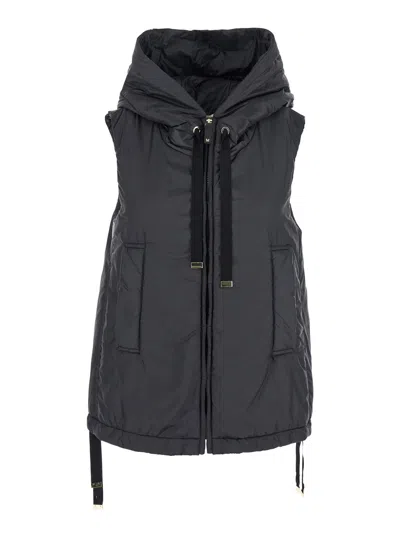 Max Mara 'greengo' Black Sleeveless Vest With Drawstring Hood In Tech Fabric Woman