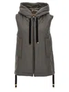 Max Mara Sleeveless Anthracite Jacket With Hood And Quilted Texture In Gray