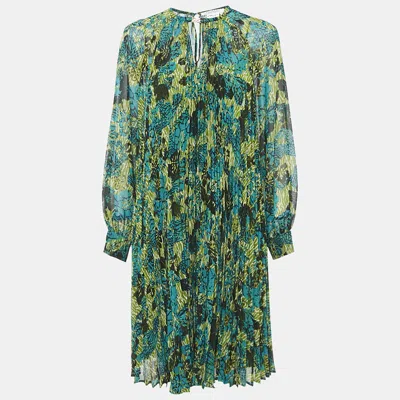 Pre-owned Max Mara Green/multicolor Printed Crepe Pleated Midi Dress M