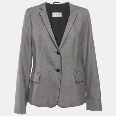 Pre-owned Max Mara Grey Birdseye Wool Blend Single Breasted Blazer L In Gray