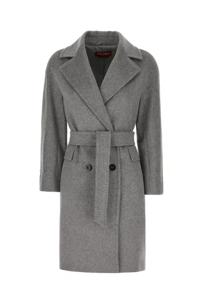 Max Mara Grey Cashmere Blend Coat In Grigio