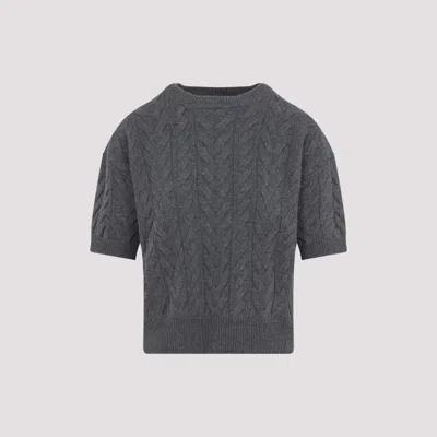 Max Mara Grey Crewneck Wool Pullover In Gray