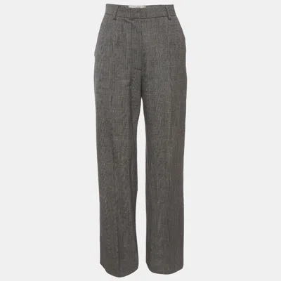 Pre-owned Max Mara Grey Glen Plaid Wool Blend Formal Trousers M In Gray