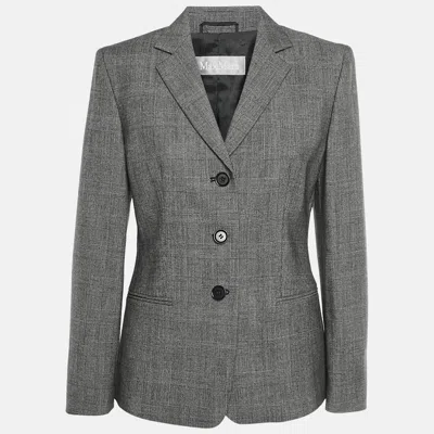 Pre-owned Max Mara Grey Glen Plain Jacquard Wool Single Breasted Blazer M In Gray
