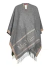 Max Mara Jacquard Wool Poncho Coats Grey In Gray