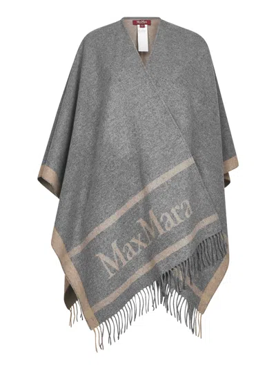 Max Mara Grey Jacquard Wool Hilde Poncho