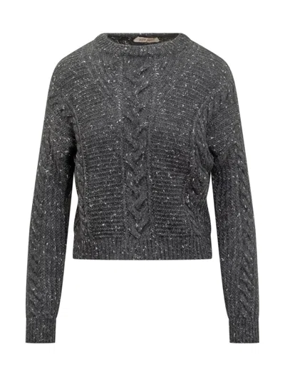 Max Mara Grey Knitted Crew Neck Sweater In Gray