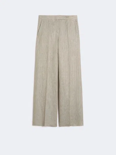 Max Mara Grey Linen Wide Leg Pants In Neutral