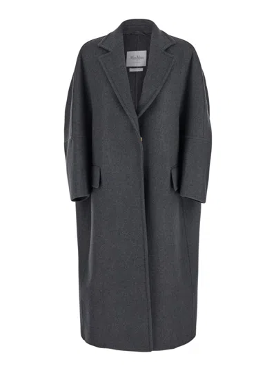 Max Mara Grey Notched Lapel Trench Coat In Gray