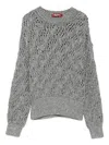 Max Mara Grey Open-knit Crewneck Jumper In Gray