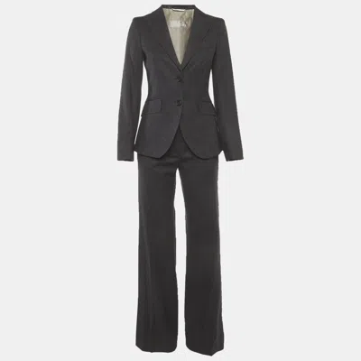Pre-owned Max Mara Grey Pin Striped Wool Blend Single Breasted Blazer And Pant Suit S In Gray