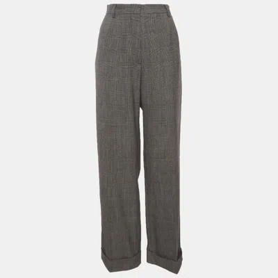 Pre-owned Max Mara Grey Prince Of Whales Wool Trousers L In Gray