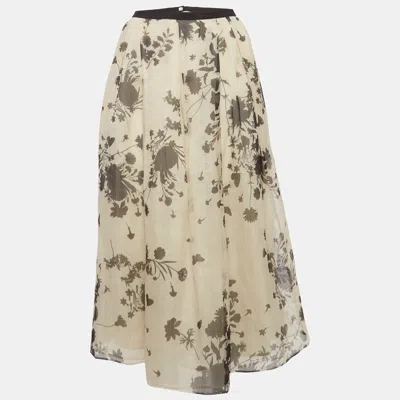 Pre-owned Max Mara Grey Printed Organza Midi Skirt S In Gray