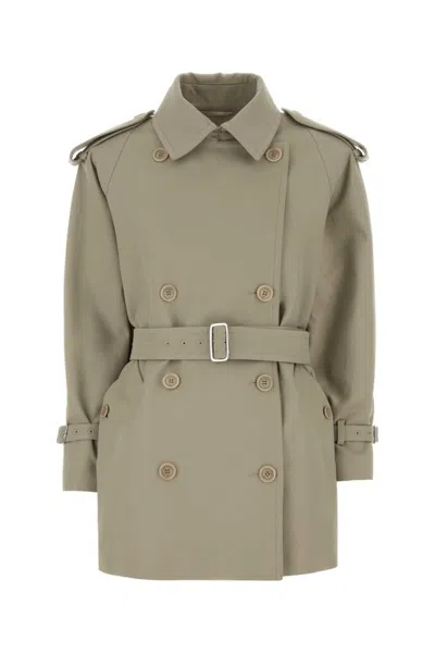 Max Mara Grey Shirt Collar Trench Coat In Gray