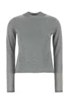 Max Mara Silk Crew Neck Sweater With Ribbed Texture In Gray