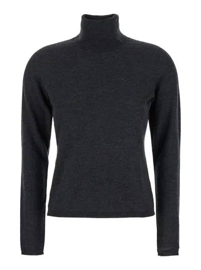 Max Mara Grey Solid Turtle Neck Sweater In Multi
