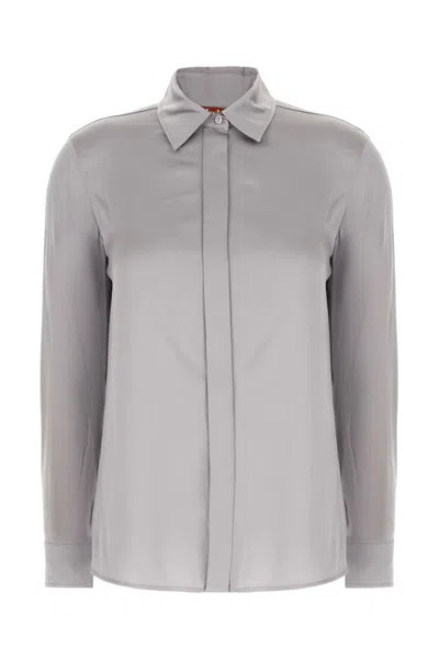 Max Mara Grey Stretch Silk Shirt In Acciaio
