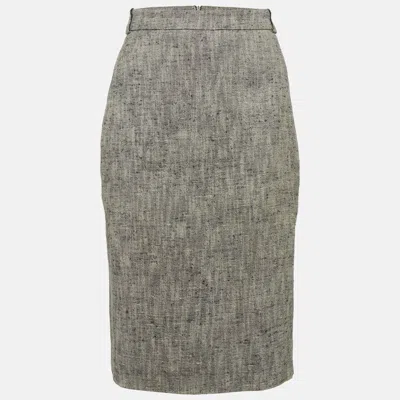 Pre-owned Max Mara Grey Tweed Pencil Skirt L In Gray