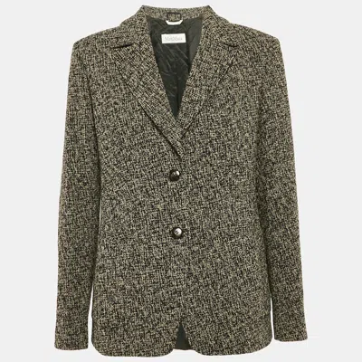 Pre-owned Max Mara Grey Tweed Single Breasted Blazer L