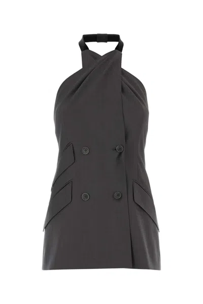 Max Mara Grey Wool Ali Mini Dress In Black