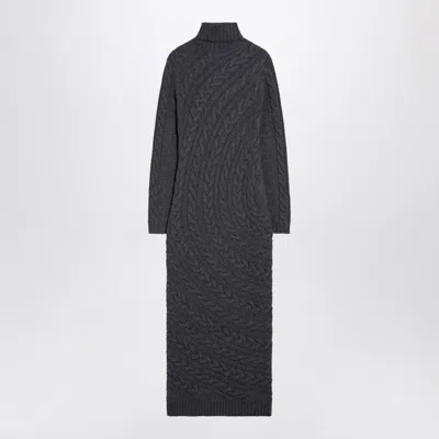 Max Mara Cable-knit Wool And Cashmere-blend Turtleneck Maxi Dress In Gray