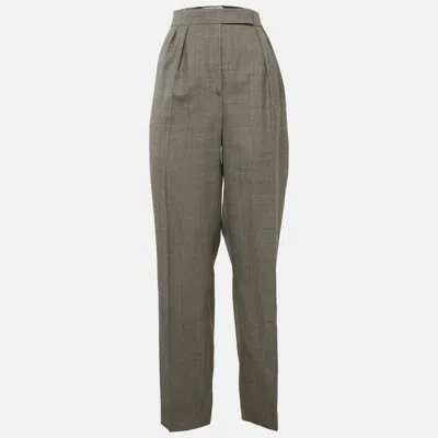 Pre-owned Max Mara Grey Wool Blend Pleated Wide Leg Trousers Xl In Gray