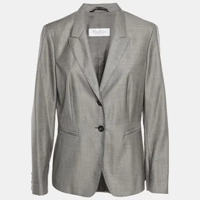 Pre-owned Max Mara Grey Wool Blend Single Breasted Blazer L In Gray