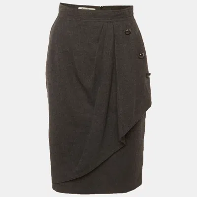 Pre-owned Max Mara Grey Wool Blend Wrap Mini Skirt S In Gray