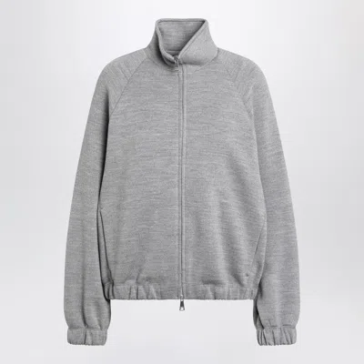 Max Mara Grey Wool Blend Zip-up Sweatshirt In Gray