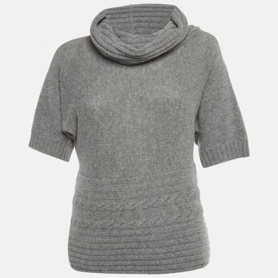 Pre-owned Max Mara Grey Wool Knit Mock Neck Short Sleeve Sweater M In Gray