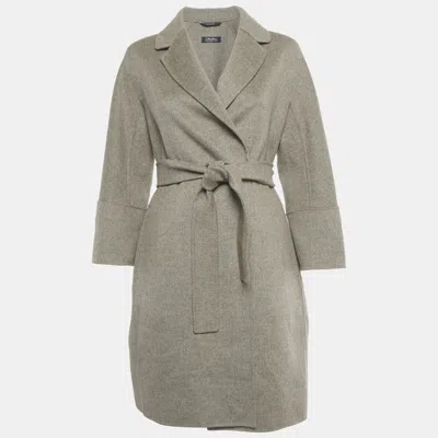 Pre-owned Max Mara Grey Wool Open Front Belted Coat M In Gray
