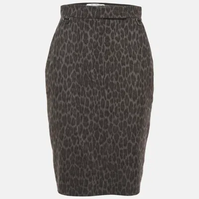 Pre-owned Max Mara Grey/black Leopard Print Wool Blend Pencil Skirt M In Gray